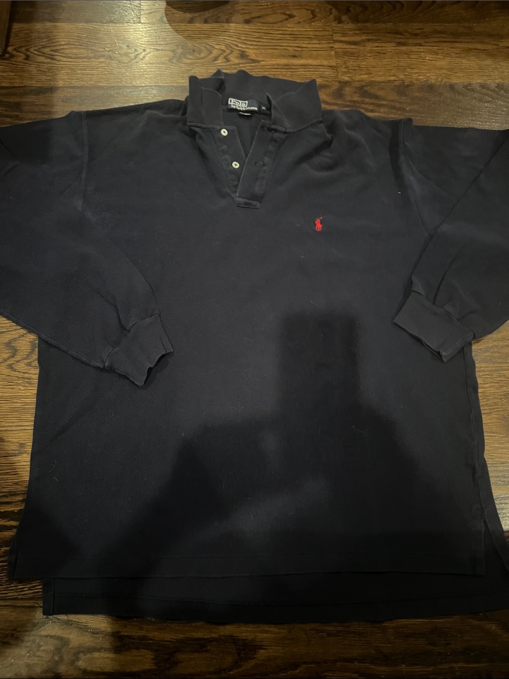Vintage Ralph Lauren Navy Long-Sleeve Rugby Polo with Red Pony